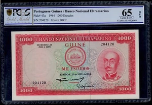 PORTUGUESE GUINEA  1000 ESCUDOS 1964  PICK # 43a PCGS 65 GEM UNC OPQ. - Picture 1 of 2