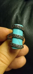 💥STERLING SILVER TURQUOISE HEMATITE LADIES RING- TURQUOISE RING- HEMATITE💥 - Picture 1 of 7