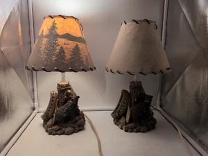 Set Of 2 Native American Bear Canoe  Shade  Table Lamp  - Picture 1 of 13