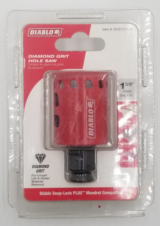 Diablo DHS1375DG Diamond Grit Hole Saw 1-3/8 Inch SnapLock Plus Mandrel System