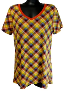 LuLaRoe Christy T Womens Large 14-16 Yellow Plaid V Neck Shirt Top Blouse NWT - Picture 1 of 5