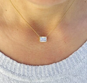 Emerald Simulated Diamond Pendant and Gold Chain Bezel 14K White Gold 3.50ct - Bild 1 von 9