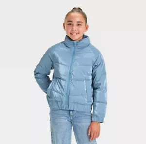 Girls' Solid Puffer Jacket - art class Blue S 6-7 - Picture 1 of 3