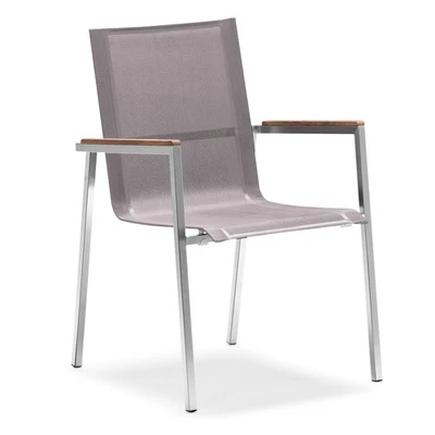 Zelsius Gartenstuhl Stuhl Edelstahl Terrassenstuhl Textilene, Teak Holz Armlehne - Bild 1 von 4