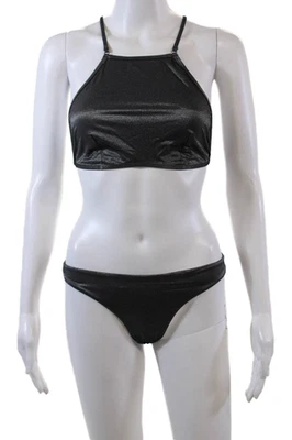 Zimmermann Womens Halter Neck Tied Bikini Set Metallic Gray Size 4-6 - Image 1 of 4