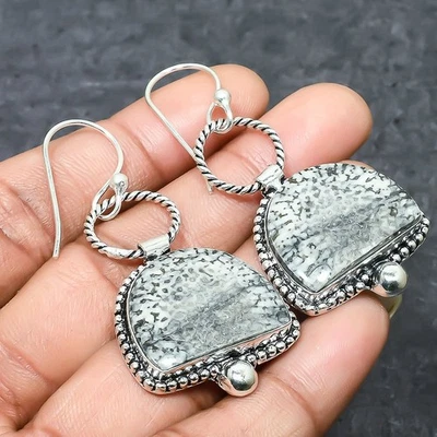 Pendiente de joyería de plata de ley 925 hecho a mano con piedras preciosas de coral Stingrey 2,36" S639 Foto 1 de 3