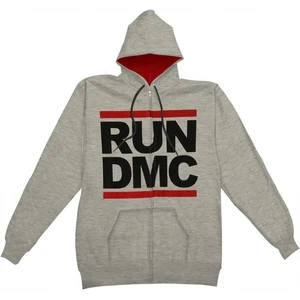 Men's Run DMC Photo On Back Zippered Hooded Sweatshirt Small Grey - Picture 1 of 2