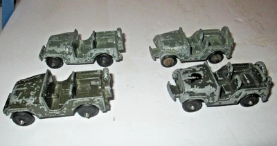 Lot of 4 Vintage Midgetoy Cast Metal Green Army Jeep 1960's               A15 - Image 1 of 4