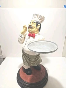 Figura de estatua de resina de chef bistró vintage con bandeja para servir exhibición de hogar/restaurante - Imagen 1 de 9
