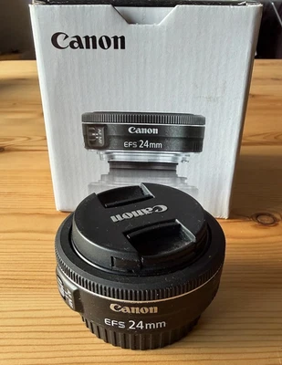 Canon DSR EF-S Pancake Lens 24mm f/2.8 STM Prime Lens, Front and Rear Caps - Image 1 of 4
