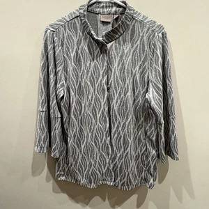 Blusa de manga 3/4 para mujer de Easywear by Chico's en gris estampada elástica talla 1 M - Imagen 1 de 9