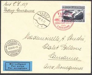 LIECHTENSTEIN - ZEPPELIN POST 1931 - LAUSANNE - AVIÓN 8 - Imagen 1 de 1
