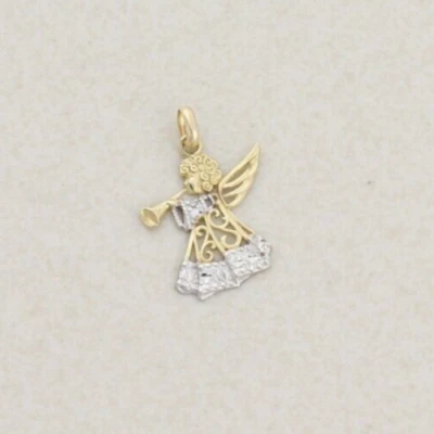 Pendant Only 10k Yellow Gold & White Gold Angel Trumpet Pendant 3/4" x 1/2" - Image 1 of 4