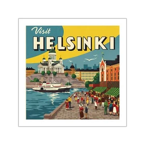 Helsinki Finland, Vinyl Stickers, Retro Style, Travel Decals, Laptop Decor - Picture 1 of 7