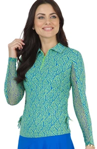 Neu mit Etikett IBKUL SALLY BLAU LIMETTE Langarm verstellbares Polo Golf Shirt S & M - Bild 1 von 1