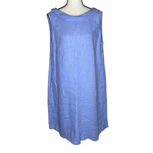 Vestido Harris algodón 100 % lino azul regata para mujer; talla mediana; hecho en Grecia - Imagen 1 de 7