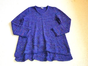Womens Sweater-HABITAT-blue/yellow/pink speckled/boucle hi-lo tunic BOHO Artsy-M - Picture 1 of 5
