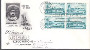 USA 1959 FIRST DAY COVER 50 YEARS OF ARCTIC EXPLORATIONS IN BLOCK OF 4 + CAHCET - Picture 1 of 1