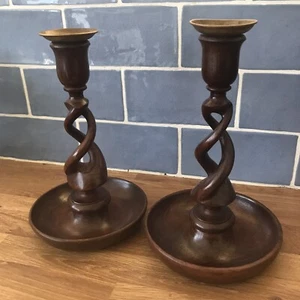 Wooden Candlesticks Barley Twist 8.5” Tall New Old Stock Candle Holder Pair - Picture 1 of 17