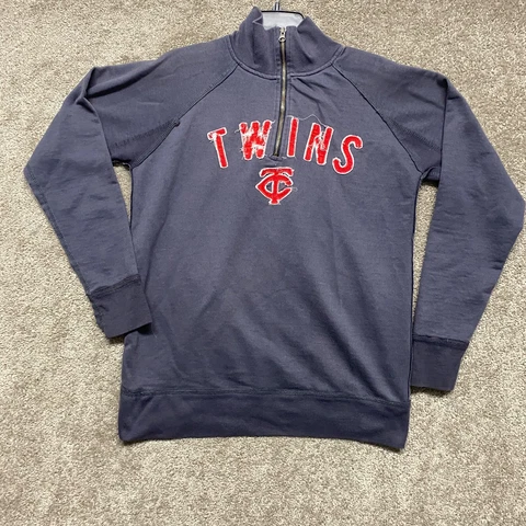 Minnesota Twins Sweater Mens Medium Blue 1/4 Zip Pullover Wright & Ditson Retro Cover