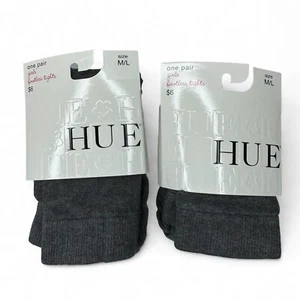HUE Girls Fashion Footless Tights Graphite Heather Gray 2 Pairs Size M / L New - Picture 1 of 5