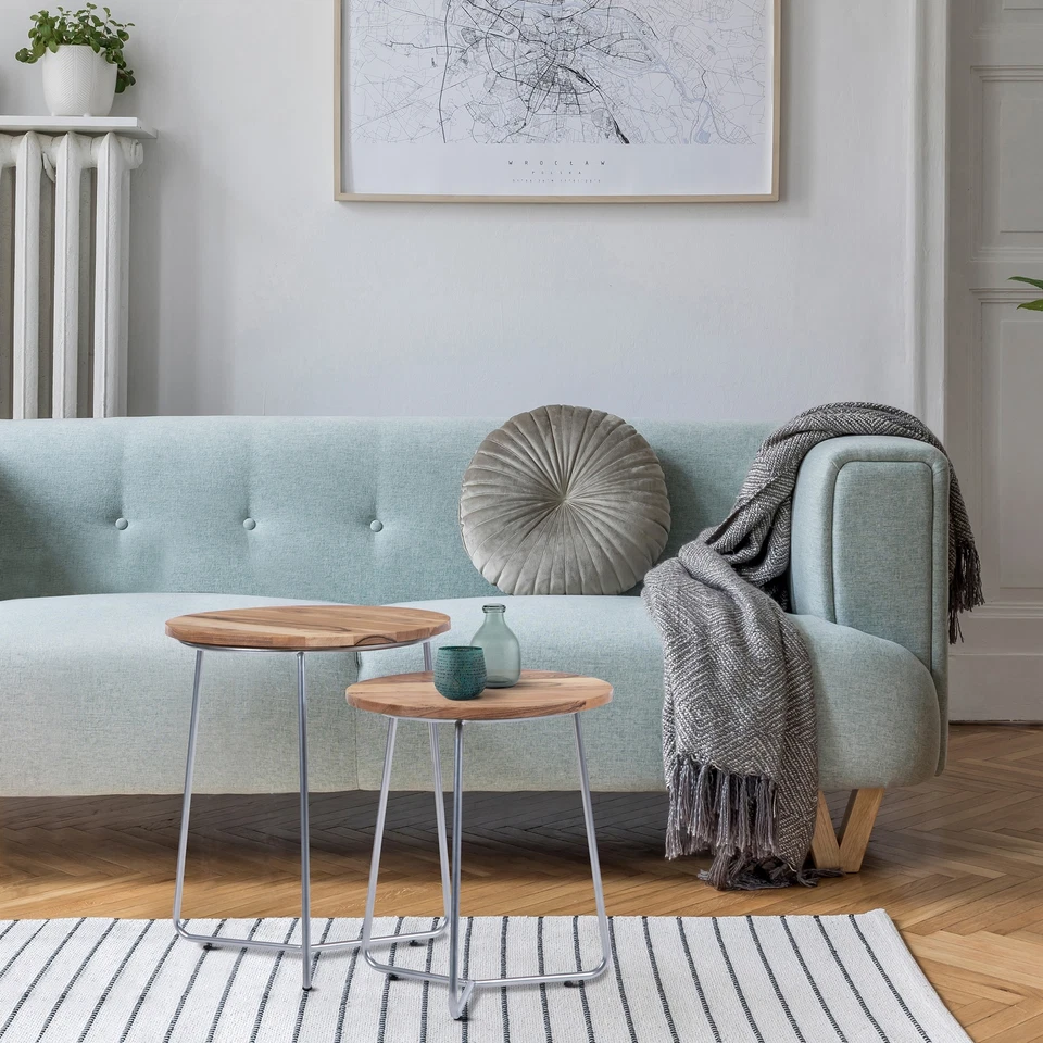 Tavolini coppia sovrapponibili da divano in ferro e legno rotondi WOMO-DESIGN® - Immagine 1 di 4