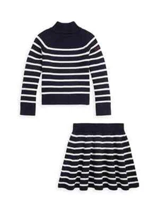Polo Ralph Lauren Girl's 2 Piece Striped Turtleneck Skirt Set Navy Size 5 $165 - Picture 1 of 7