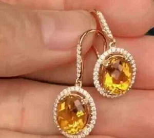 Orecchini pendenti/goccia citrino taglio ovale 4,20 ct placcati oro giallo 14 kt - Foto 1 di 7