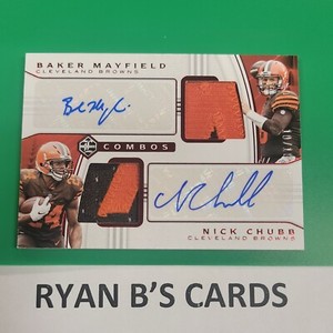 2018 Panini Limited Baker Mayfield Nick Chubb Dual Patch Autos RPA Ruby #10/10