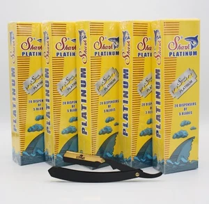 5xSHARK PLATIN | Doppelschneidige Rasierklingen 100ct x5 + Lotus Metall gerader Rasierer - Bild 1 von 1