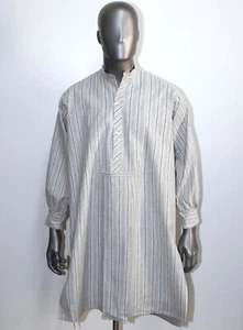 New French Early 20th Woven Striped Cotton Work Antique Pullover Shirt Size M/L - Picture 1 of 8