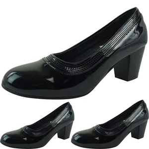 Womens Low Heel shoes Block Kitten Court Office Work Formal Party Dress Size - Picture 1 of 6