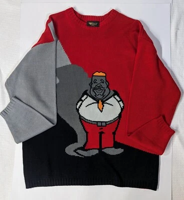 Винтажный 90-х мужской Delf акриловый свитер 2XL хип-хоп, серый, черный, красный "Старик" - Изображение 1 из 4