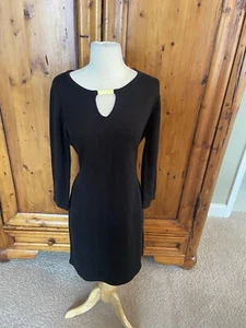 Calvin Klein Black Knit Sweater Dress Size Large L Gold Bar at Neck - Picture 1 of 15
