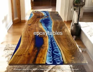 72"x30" Ocean Wave Epoxy Resin Dining Table Acacia Wooden Kitchen Slab Furniture - Picture 1 of 8