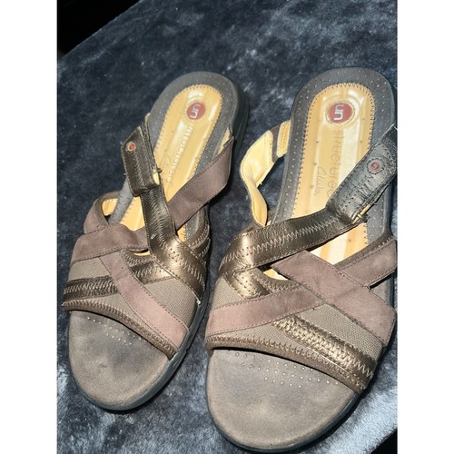 Clarks sandali comodi in pelle destrutturata donna 8W marrone casual tacco pad