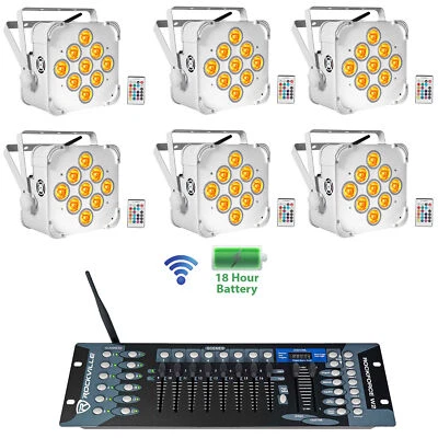 6 Rockville BEST PAR 60 White Rechargeable Wash Lights w/Wireless DMX Controller - Image 1 of 4