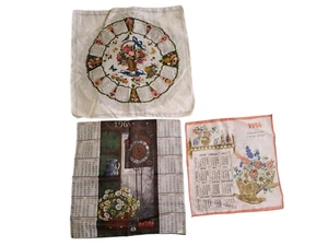 Vintage Hankies / Handkerchiefs Lot Of 3, Calendars of different years.Washed - Picture 1 of 8