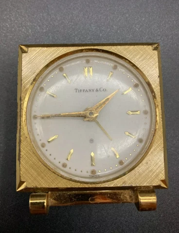 Tiffany & Co Swiss Made Mechanical Self Winding Table Desk Clock Vtg*REPAIR* Cover