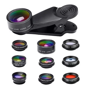 Handy-Objektiv-Set, 10-in-1 Handy-Kamera-Linsen-Set, Weitwinkel-198-Fisheye-Obje - Bild 1 von 12