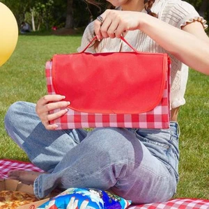 Large Picnic Blanket 80x60in Sandproof Waterproof for Outdoor Travel (Red Plaid) - Picture 1 of 9