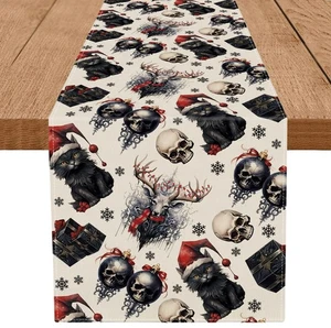 Gothic Decor Christmas Table Runner Black Cat Skeleton Snowflake Winter Xmas ... - Bild 1 von 5