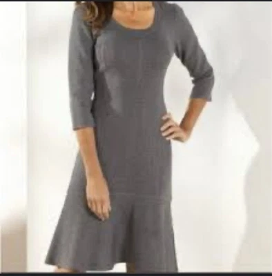 Soft Surroundings Petite Small Gray Textured Knit Midi Dress 3/4 Sleeve - Image 1 of 4