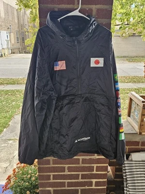 HUF Worldwide Pullover Jacket Mens Medium Nylon Flag Patch Windbreaker Hooded - Image 1 of 4