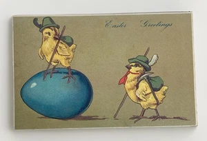 Anthropomorphe Küken Vintage Ostern Postkarte Schweizer Bergsteiger Fantasy - Bild 1 von 2