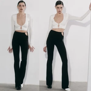 MANURI Janine 2.3 Side Cut Out Flare Trousers Pants In Black Size S - Picture 1 of 11