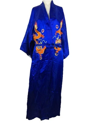 NOS w Tag Vintage Chinese Silk Dragon Robe Smoking Lounge 20s 30s Roc Blue - Image 1 of 4