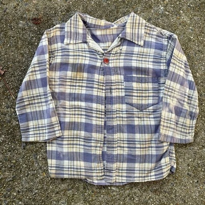 复古 20 年代 30 年代法兰绒衬衫儿童棉格子 1920 年代 20 世纪 30 年代工作古董 — 第 1/4 张图片