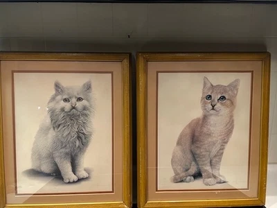 Wallace Nutting hand-colored architectural drawing of cats - Image 1 of 4