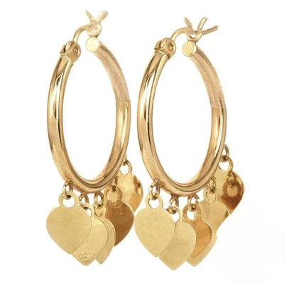 14K Gold Heart Hoop Earrings - Dangle Fringe Shaker - 2.6 grams Solid Gold - Image 1 of 4
